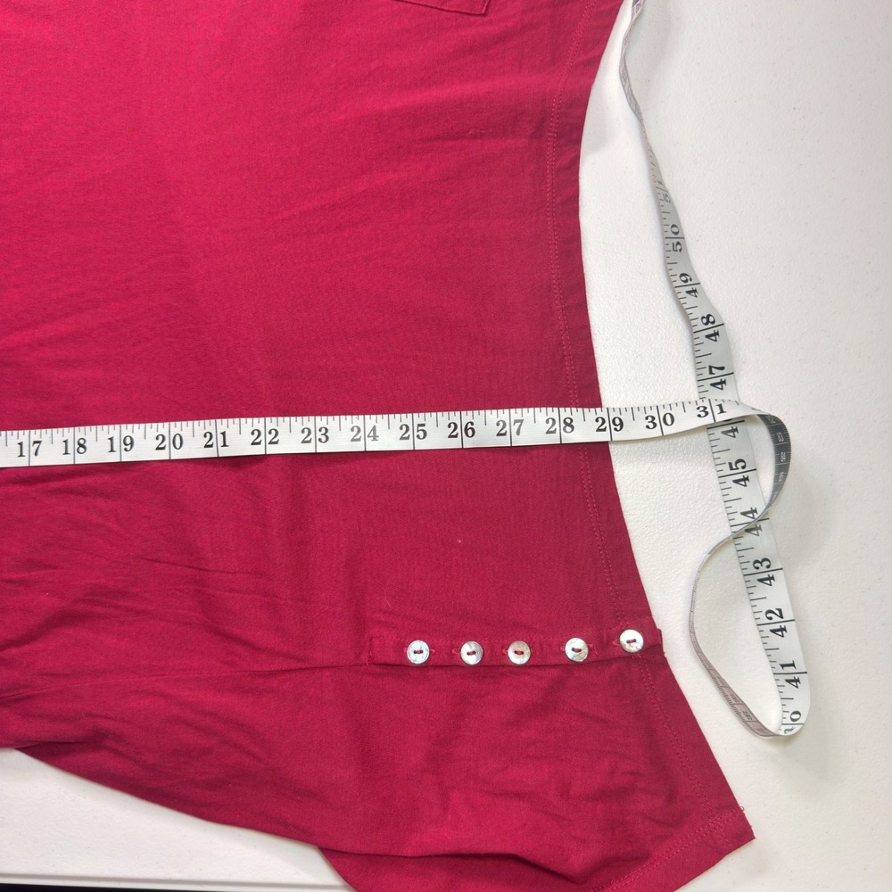 LOGO Lori Goldstein Sharkbite Tunic Top Berry Red Side Button Pocket Large - Picture 9 of 9